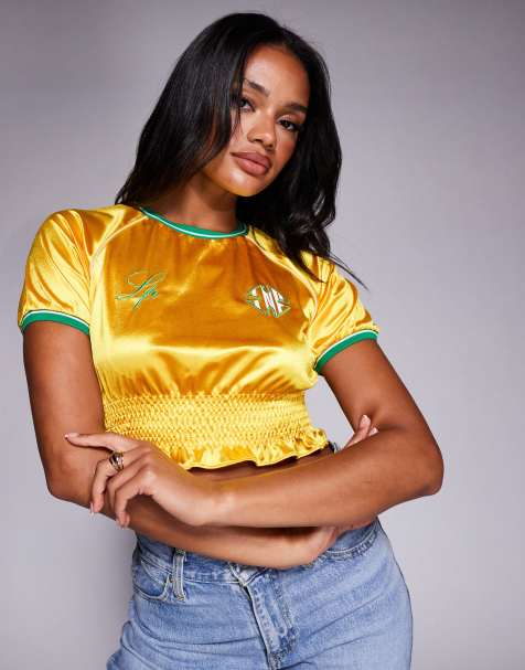 Liquor N Poker ruched carnival varsity t-shirt in yellow - view 1