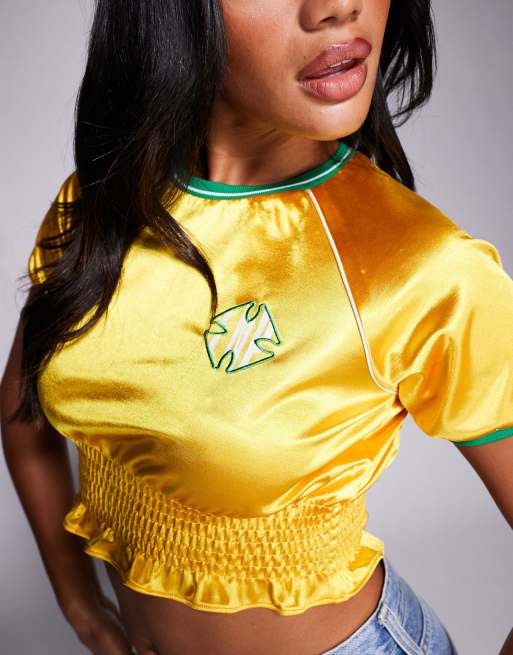 Liquor N Poker ruched carnival varsity t-shirt in yellow, 4 of 4
