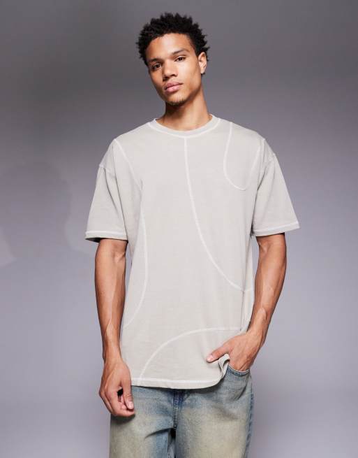 Liquor N Poker - Ruimvallend T-shirt met onafgewerkte zomen en embleem in beige