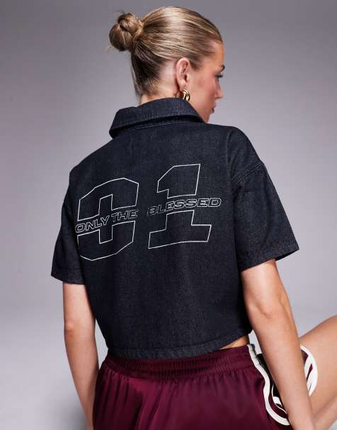 Liquor N Poker - Ruimvallend varsity overhemd in onbewerkt denim - view 1