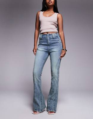 Liquor N Poker - Schlagjeans in blauer Vintage-Waschung mit Ziernaht und mittelhohem Bund