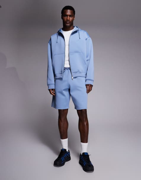 Liquor N Poker scuba-style fabric hoodie and shorts set in pastel blue - view 1