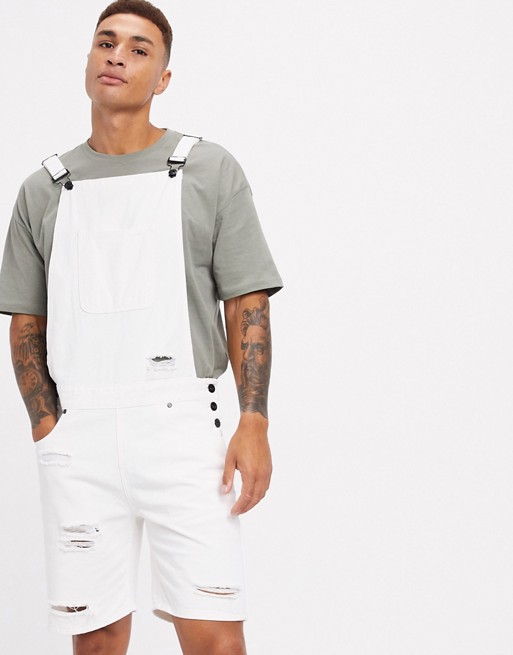 Liquor N Poker short dungarees abrasions in stone wash