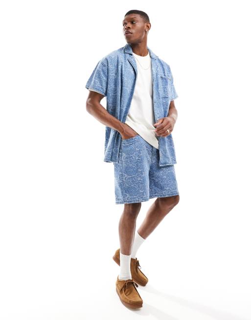 Liquor N Poker - Short oversize d'ensemble en jacquard fleuri - Bleu