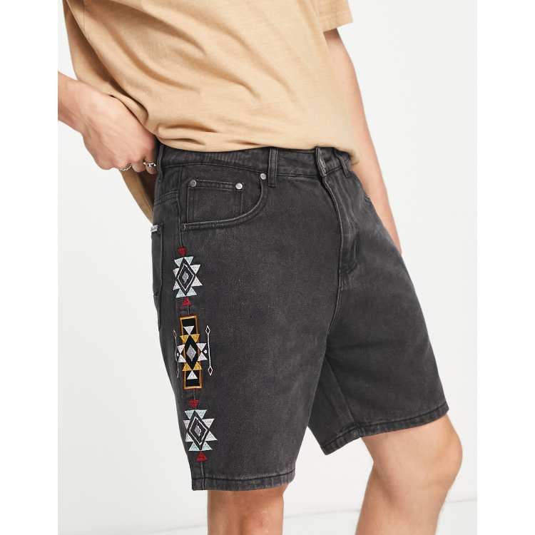 Liquor N Poker shorts in black denim with pattern embroidery - part of a set