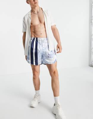 Liquor N Poker Liquor N Poker shorts in blue with all over greek print-Multi