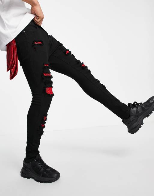 black and red skinny jeans