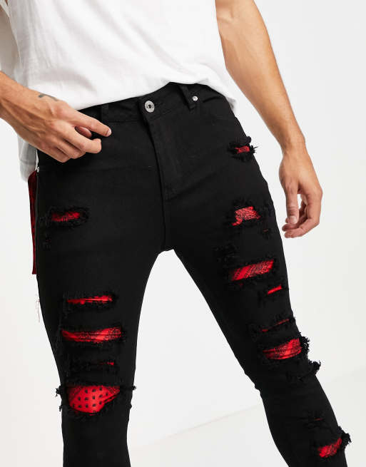 klud Nogen som helst periskop Liquor N Poker skinny jeans in black with red bandana distressed patches |  ASOS