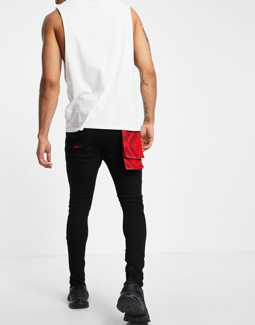 Men Playing Card Patched Ripped Frayed Jeans