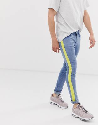 mens jeans with lime green stripe