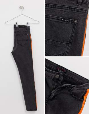 black and orange skinny jeans