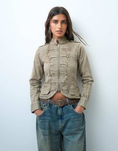 Liquor N Poker skrócona kurtka w stylu drummer w kolorze khaki - view 1