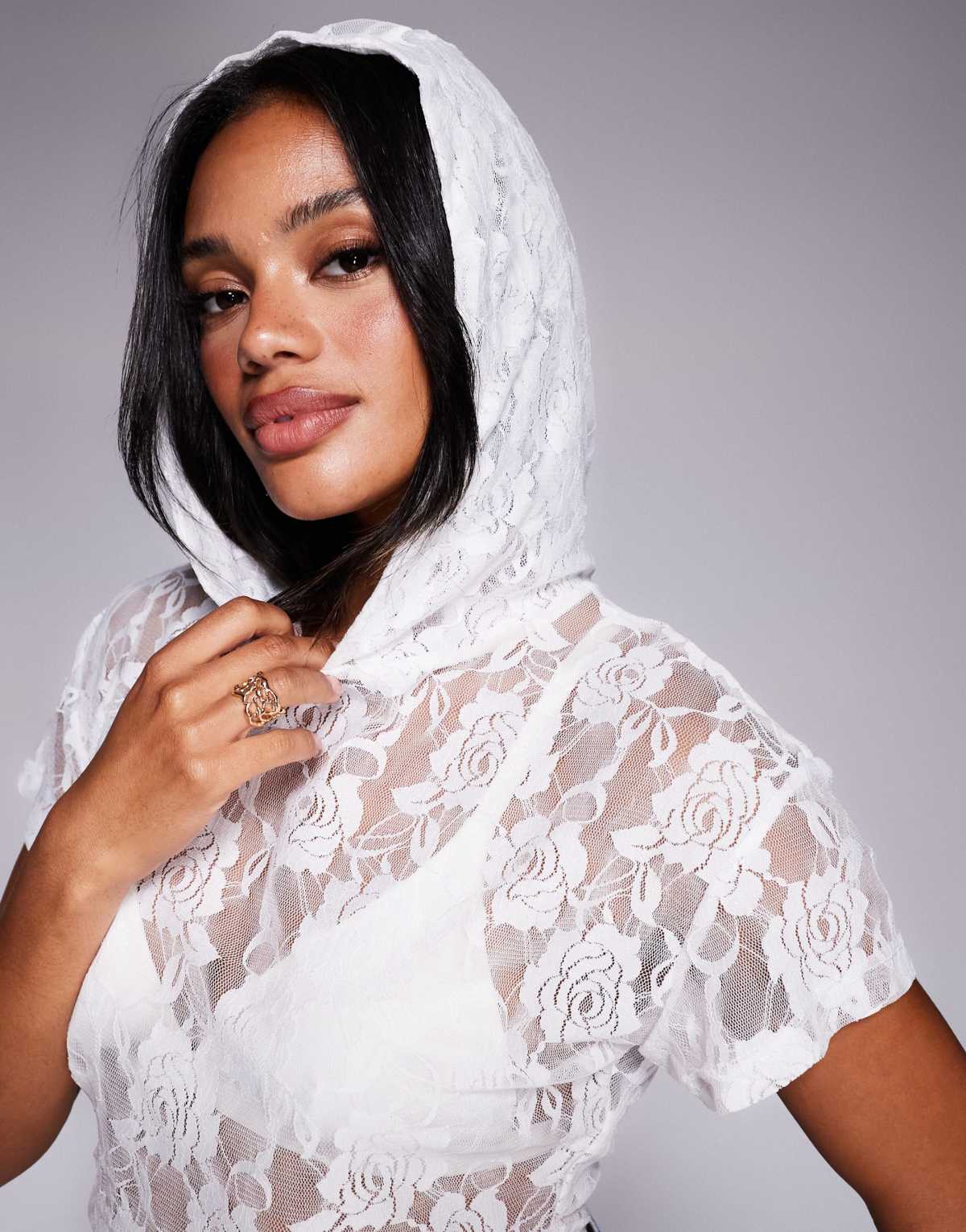 Liquor N Poker sleeveless lace hoodie in white