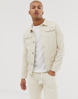 Liquor N Poker slim fit denim jacket in ecru | ASOS