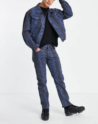 Liquor N Poker Liquor N Poker snake print straight leg jeans co-ord in blue-Black