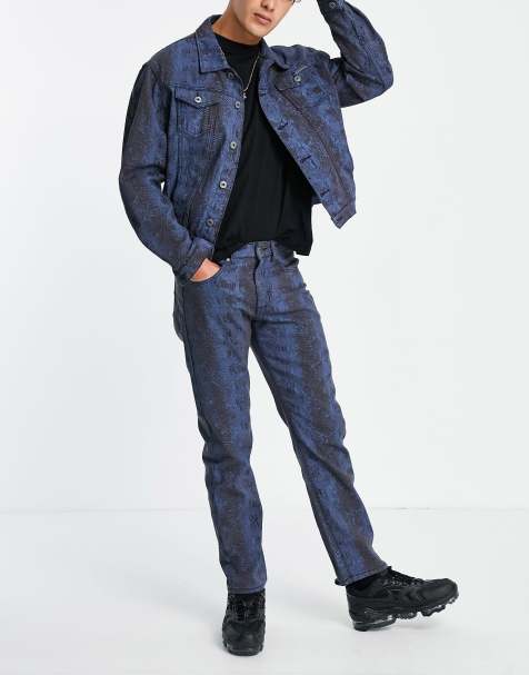 Liquor N Poker snake print straight leg jeans co-ord in blue - view 1