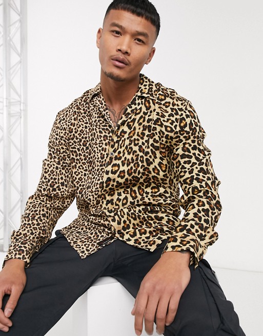 Liquor N Poker spliced shirt in leopard print