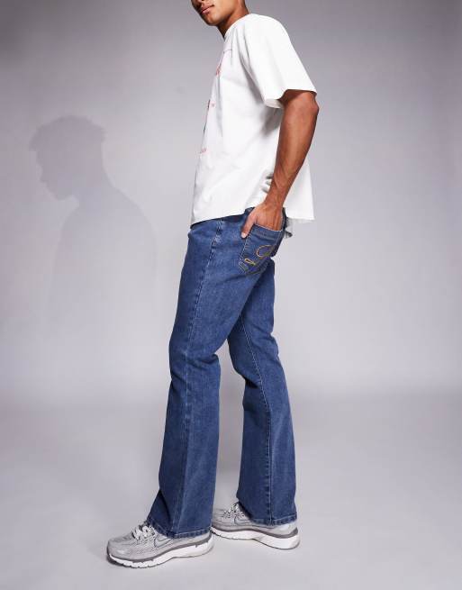 Liquor N Poker – Stacked Slim Fit Schlagjeans in verwaschenem Dunkelblau, 2 von 5