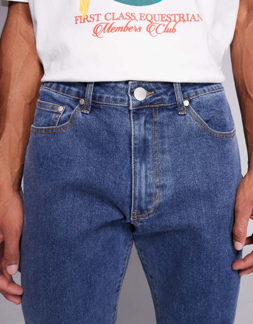 Liquor N Poker – Stacked Slim Fit Schlagjeans in verwaschenem Dunkelblau, 5 von 5