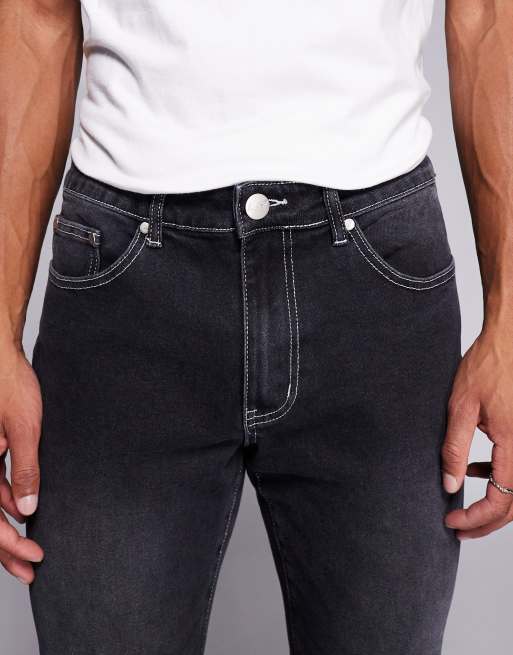 Liquor N Poker stacked slim flare denim jeans in washed black