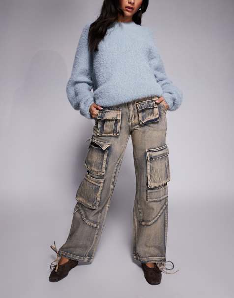 Liquor N Poker straight leg denim cargo pants in washed pink - view 1