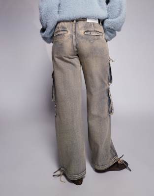 Liquor N Poker Straight Leg Denim Cargo Pants In Pink