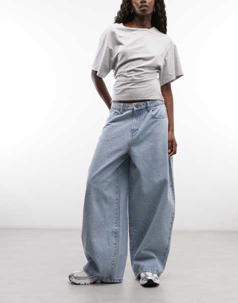 Liquor N Poker straight leg embellished rhinestone jeans in mid wash blue - view 1