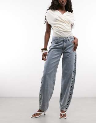 Liquor N Poker Straight Leg Eyelet Detail Jeans In Multi