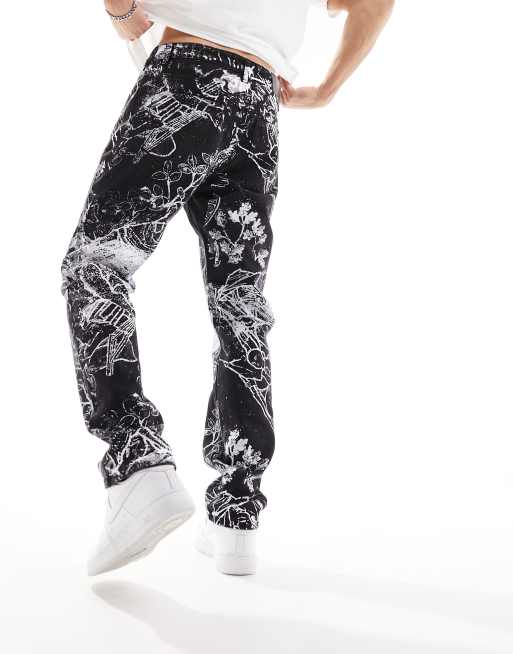 Liquor N Poker straight leg jeans in renaissance print in black (part of a set) 