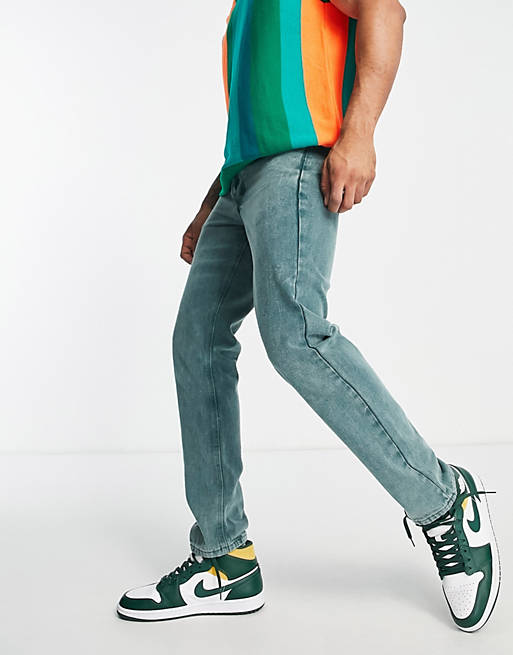 Liquor N Poker straight leg jeans in washed green denim (part of a set)