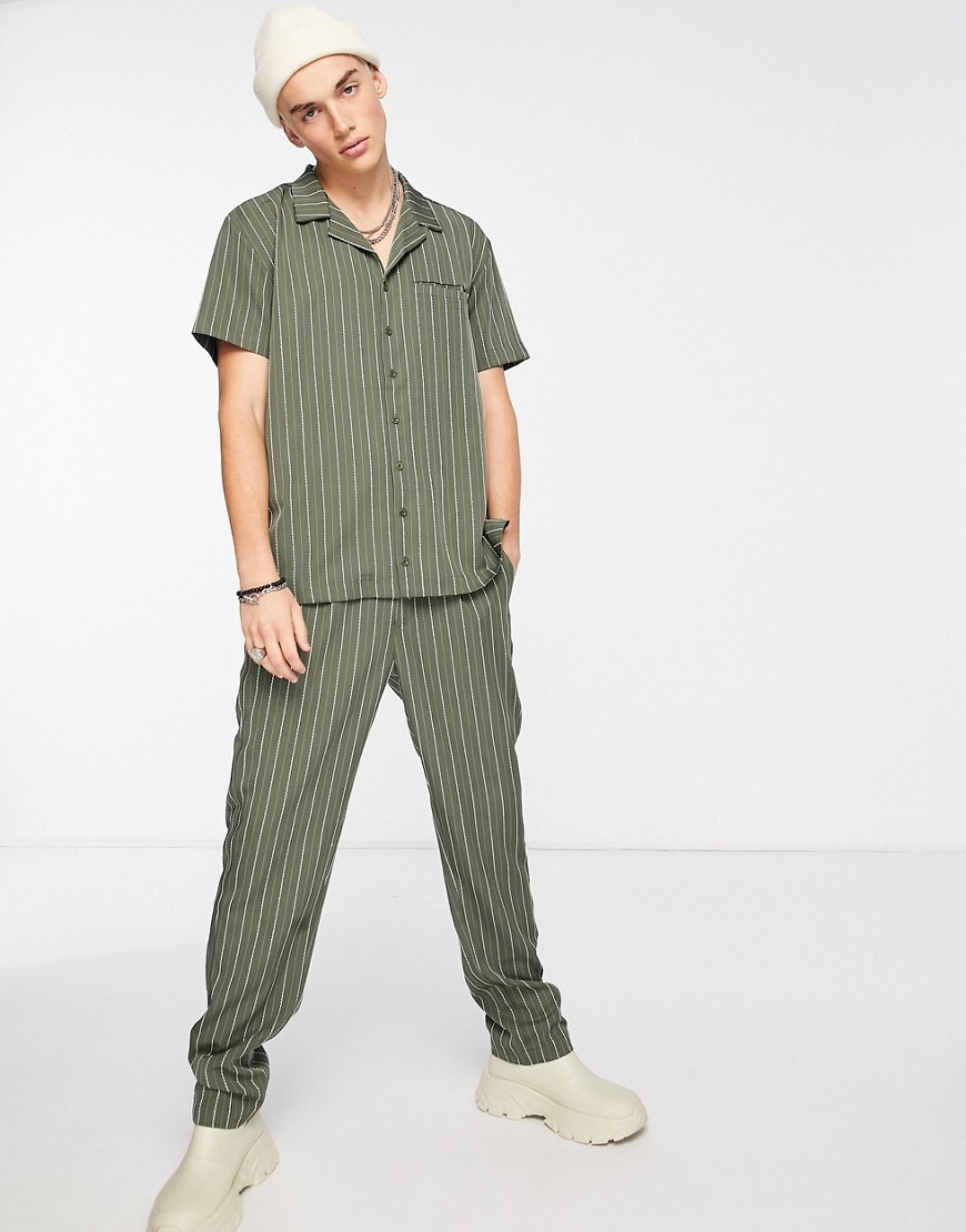 straight leg pants in khaki with white pinstripe-Green