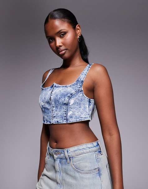Liquor N Poker structured denim hook and eye corset in bleach wash - view 1
