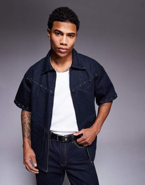 Liquor N Poker stud denim shirt in indigo - part of a set - view 1