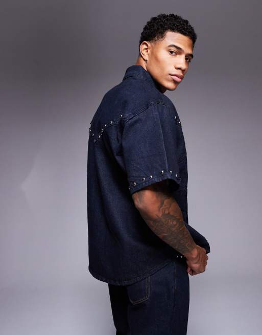 Liquor N Poker stud denim shirt in indigo - part of a set 