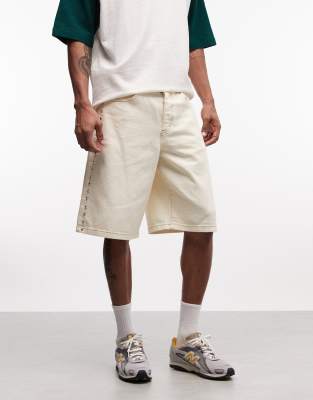 Liquor N Poker Stud Detail Denim Jorts In Neutral