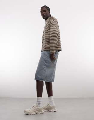 Liquor N Poker Stud Detail Denim Jorts In Blue