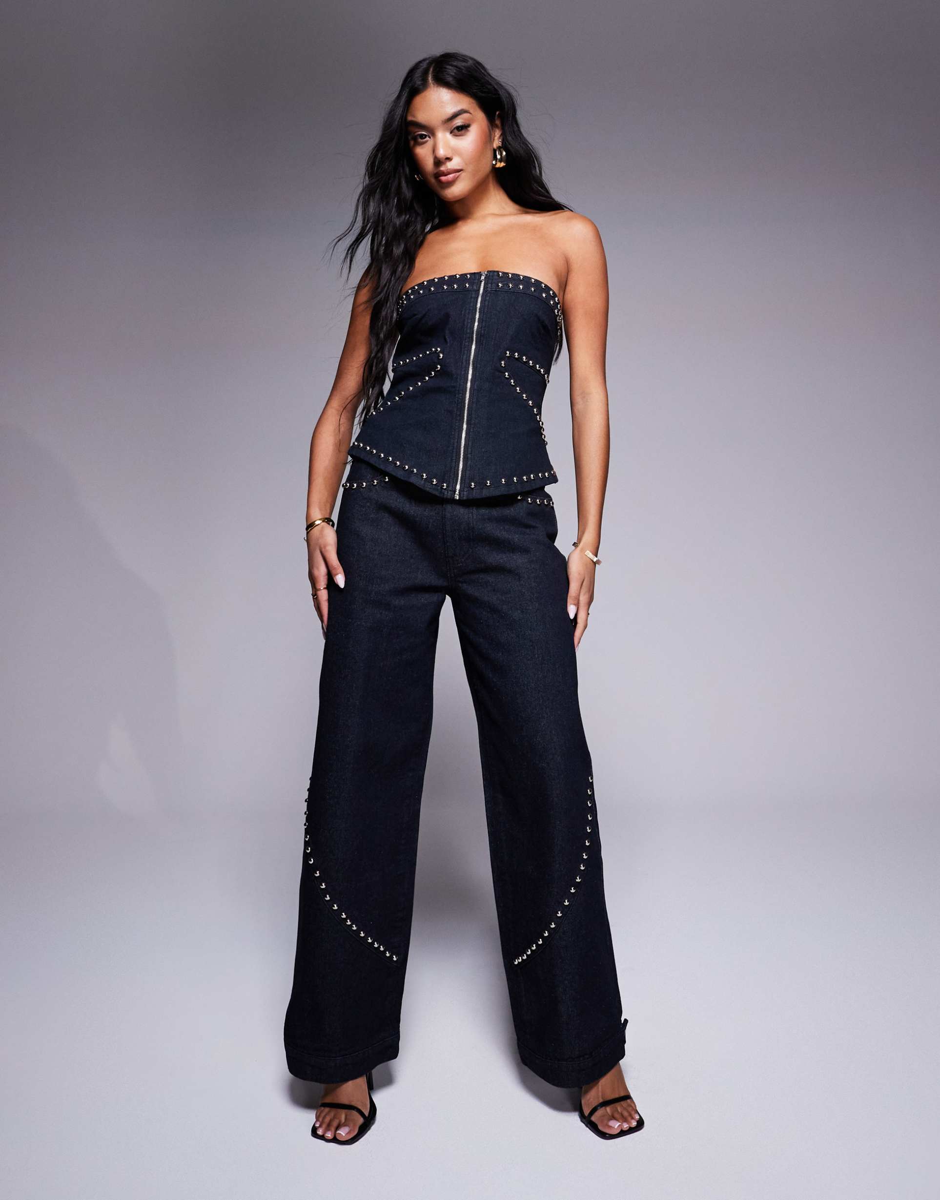 liquor n poker studded stitch detail baggy jeans in indigo - part of a set