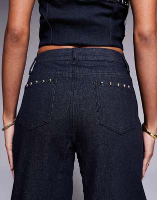 Liquor N Poker Studded Stitch Detail Baggy Jeans In Navy