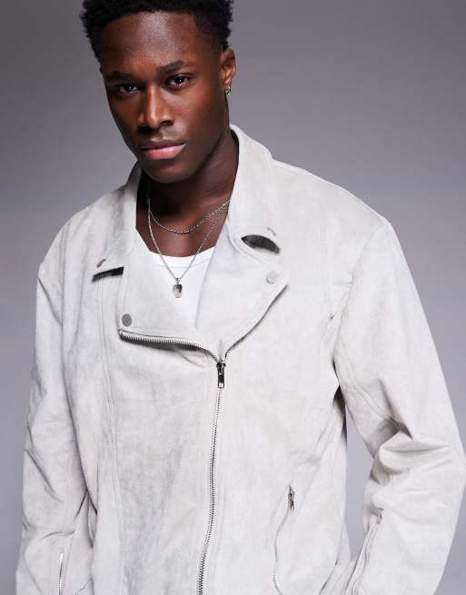 Liquor N Poker suede biker jacket in tan, 3 of 4