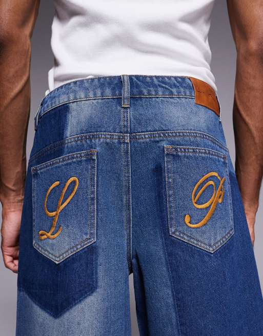 Liquor N Poker – Superweite Jeansshorts in Patchwork-Blau, 5 von 5