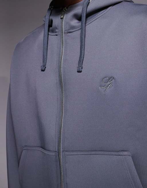 Liquor N Poker - Sweat à capuche d'ensemble en imitation néoprène à double fermeture éclair - Anthracite, 5 de 5