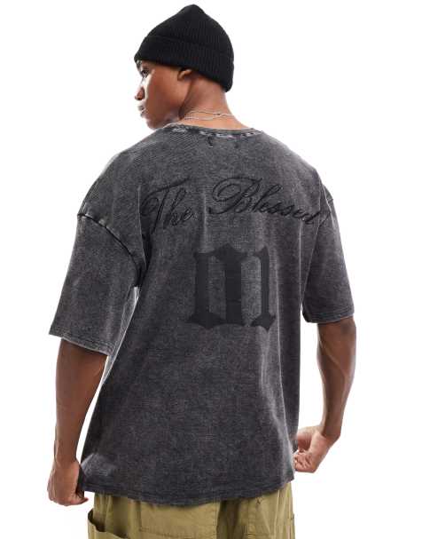 Liquor N Poker - T-shirt côtelé texturé style universitaire - Noir - view 1