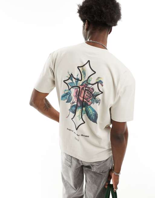 Liquor N Poker - T-shirt met grafische kruisprint in stone | ASOS