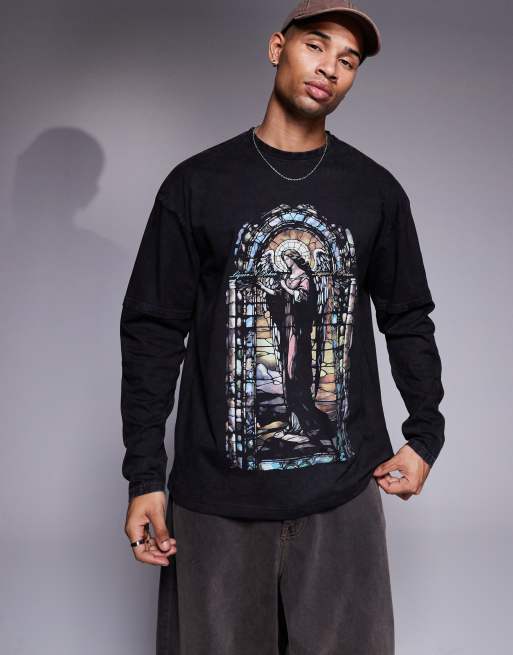 Liquor N Poker - T-shirt met lange mouwen en Renaissance-print in grijs