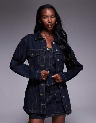 Liquor N Poker - Taillierte Jeansjacke in dunkler Waschung-Blau