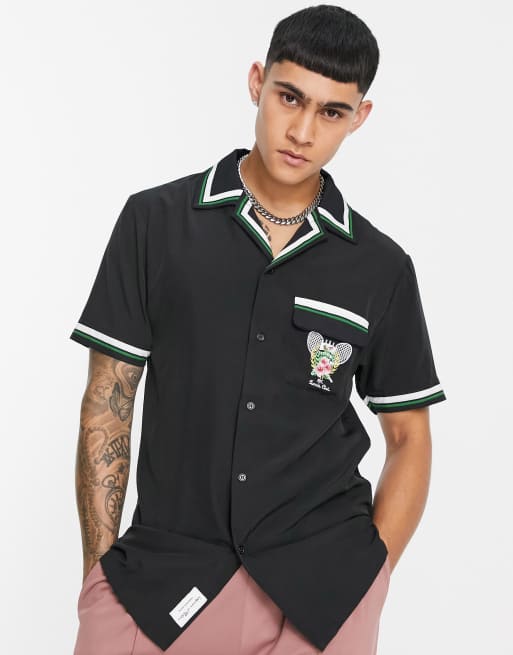 Liquor N Poker - Tennis Club - Overhemd met geborduurd embleem in zwart, deel van co-ord set