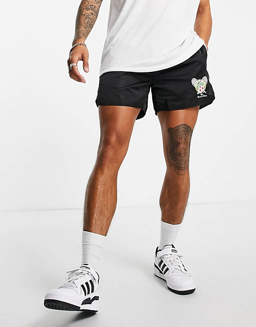 Liquor N Poker Tennis Club satin shorts with embroidered emblem in black