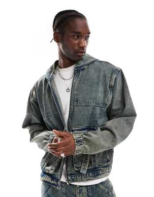 Liquor N Poker Liquor N Poker textured denim jacket co-ord in stone wash-Neutral