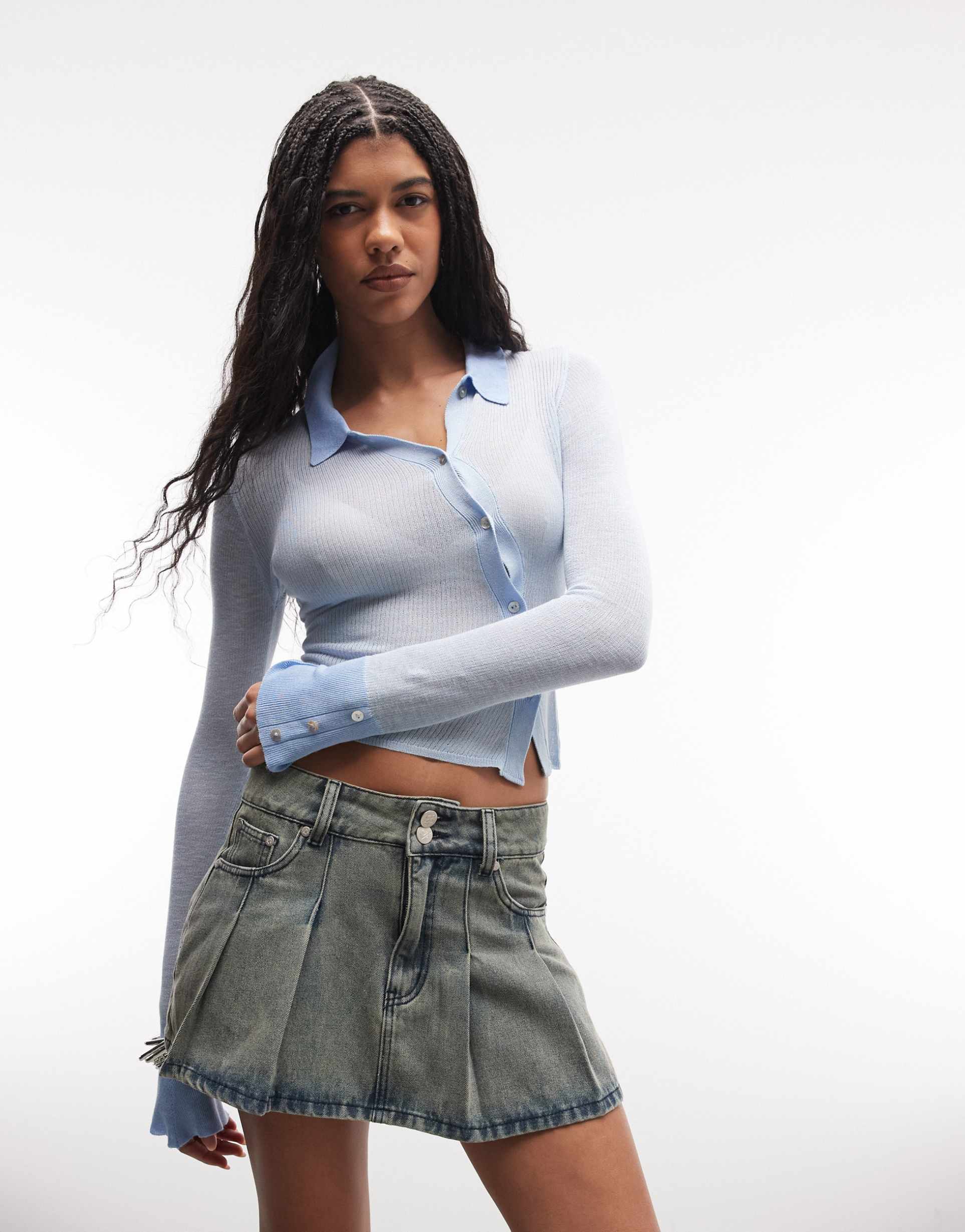 liquor n poker textured denim tennis skirt in tinted wash