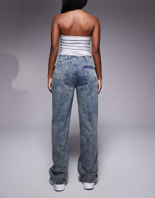 Liquor N Poker tie front wrap waist detail baggy jeans in stone  